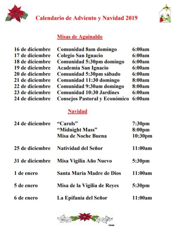 Horario De Misas De Adviento Y Navidad – Parroquia San Ignacio De Loyola